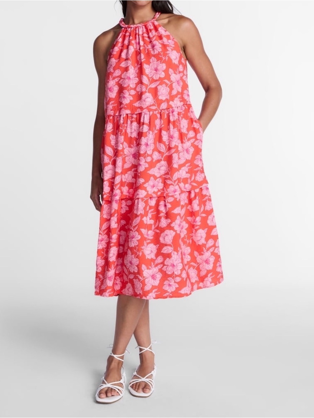 Time and Tru Red Dress with Pink Floral Print
